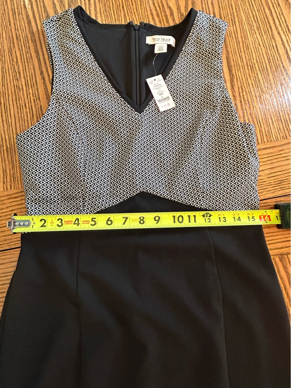White House Black Market Black & White Fitted Midi Sheath Dress Zip Closure Sz 6 - Picture 6 of 11